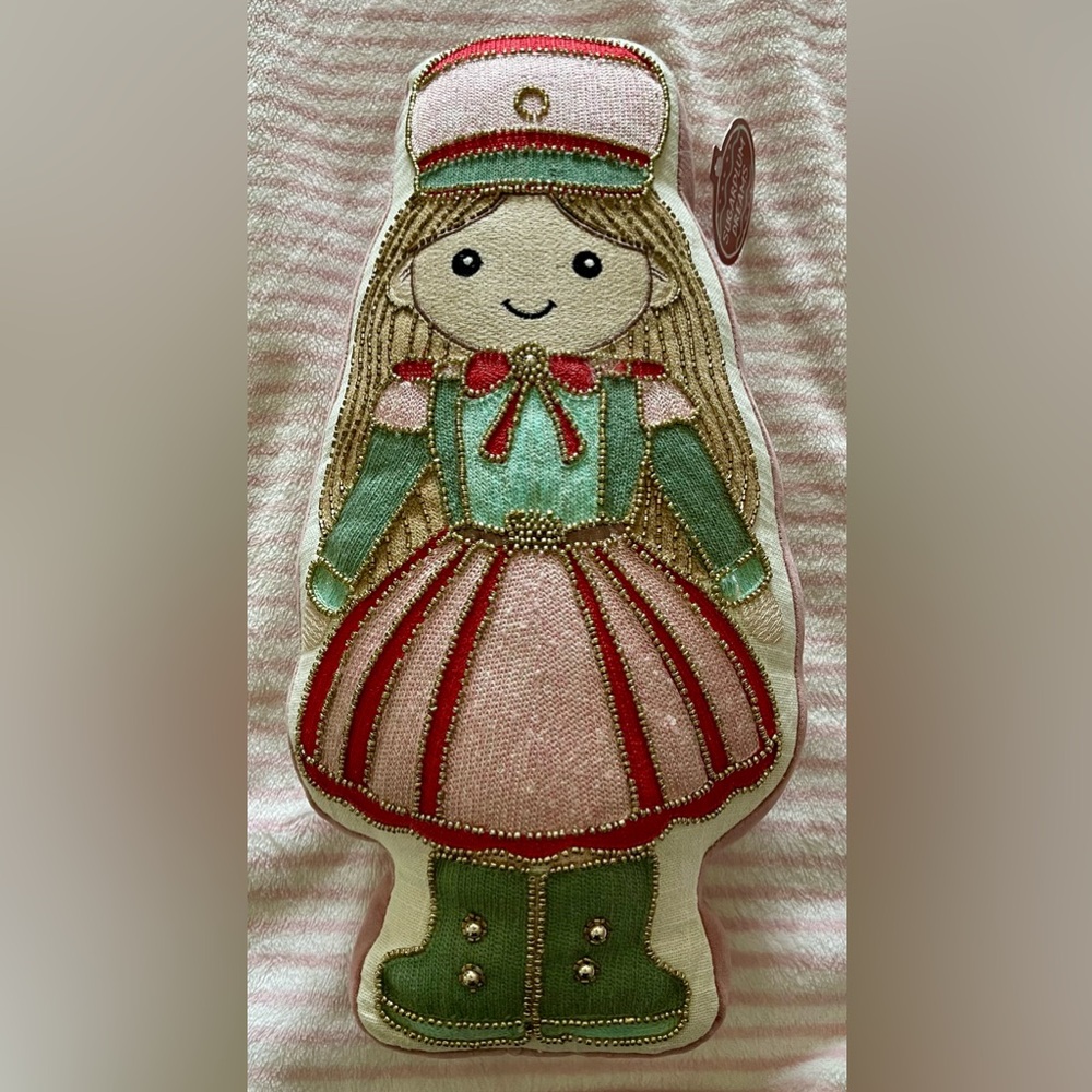 Sugarplum Dreams Girl Nutcracker Gold beaded with soft materials Pillow